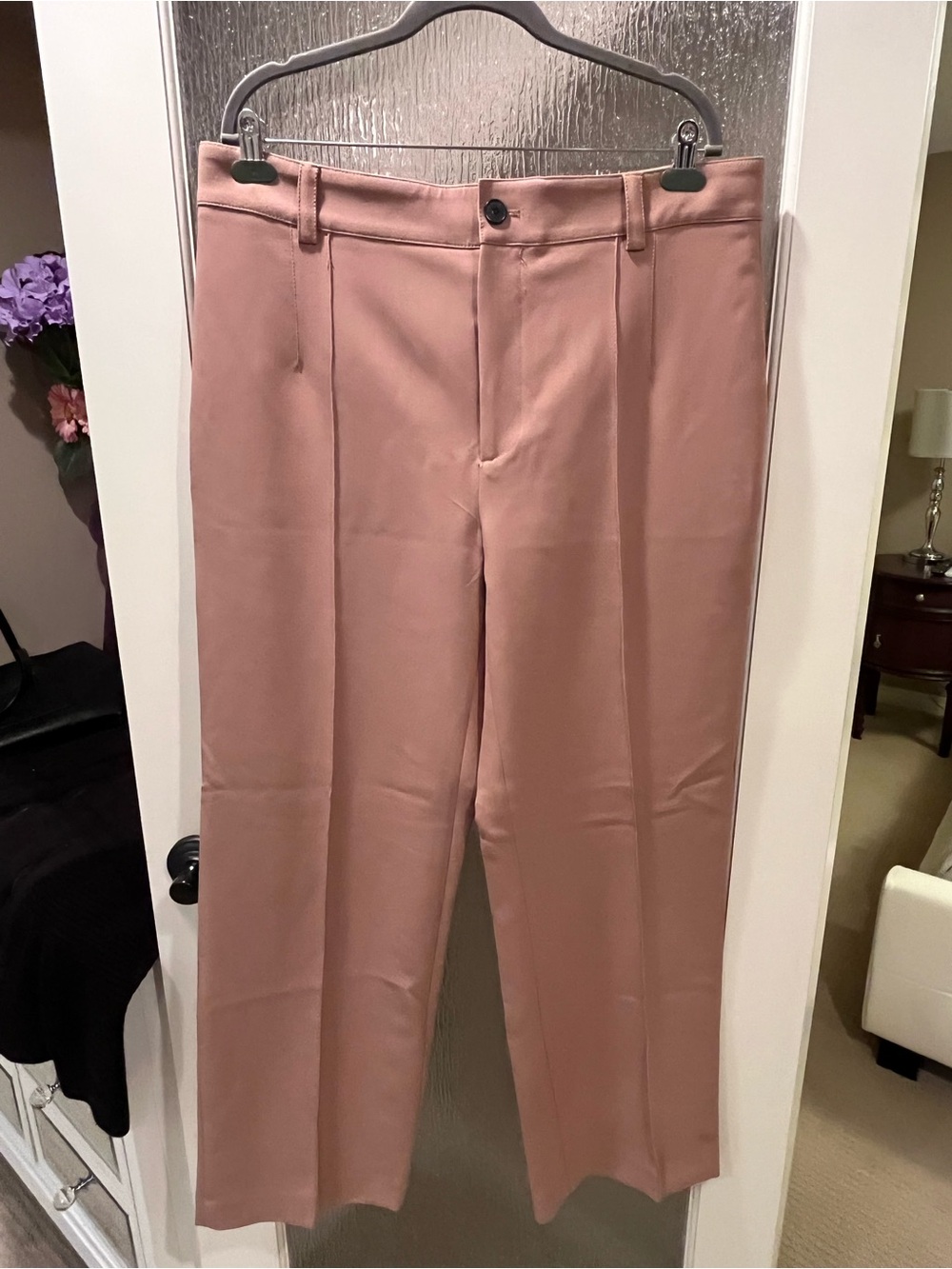 Zara Straight-Leg Dress Pants in light camel color